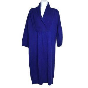 VTG Diane Von Furstenberg Wool Sweater Dress M Shawl Collar Puff Sleeve DVF Y2K